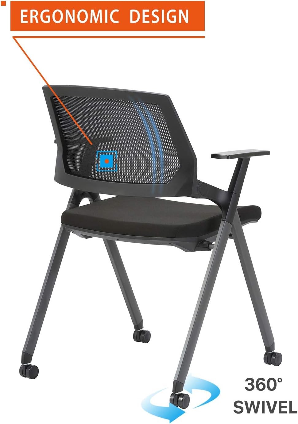 Black Mesh Stack Chairs with Caster Wheels and Arms 2 Pack B922490