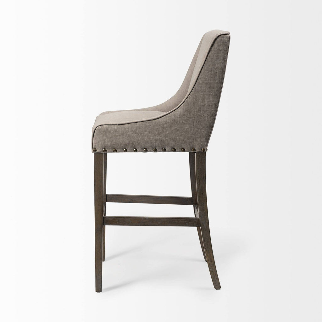 Beige Fabric Brown Wood Base Stool N53951