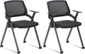 Black Mesh Stack Chairs with Caster Wheels and Arms 2 Pack B922490