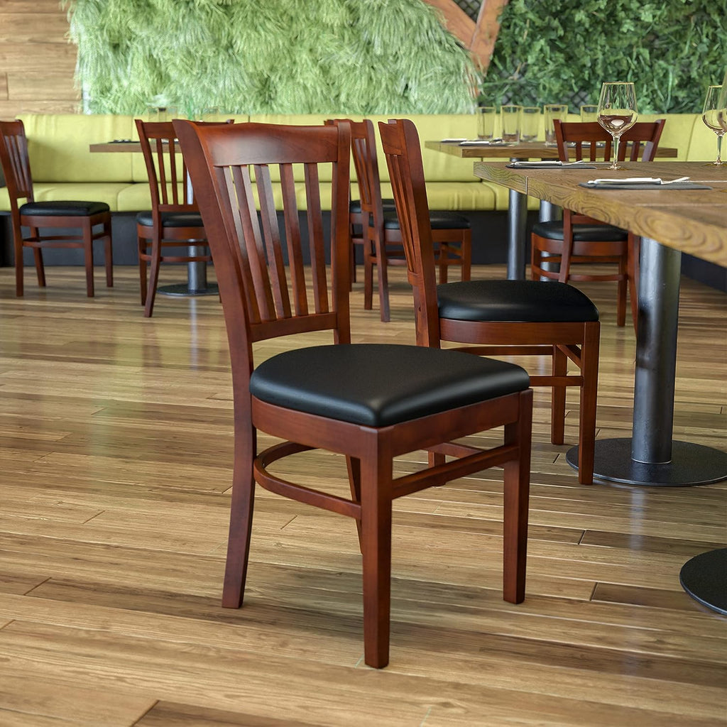 Walnut Wood Vertical Slat Back Chair with Black Vinyl Seat B944