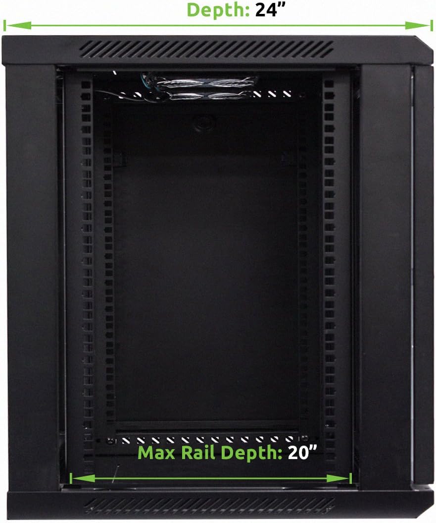 12U 19-Inch Server Network Rack with Locking Glass Door Black W907