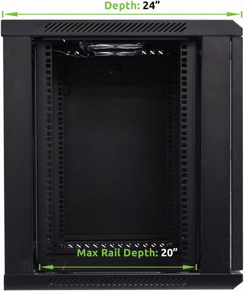 12U 19-Inch Server Network Rack with Locking Glass Door Black W907