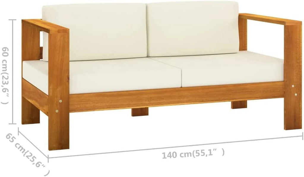 10 Piece Acacia Wood Patio Lounge Set with Cream White Cushions W596