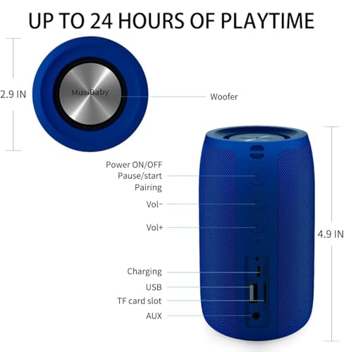 Bluetooth Speaker, Small Portable Speaker, Waterproof, Wireless, Bass, HD Sound, 24H Playtime S3575