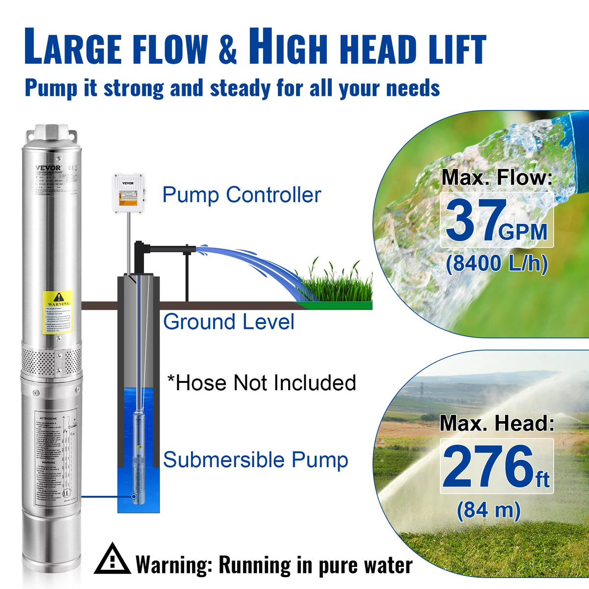 1.5HP 115V 37GPM 276ft Head 4 inch Stainless Steel Deep Well Submersible Pump M983