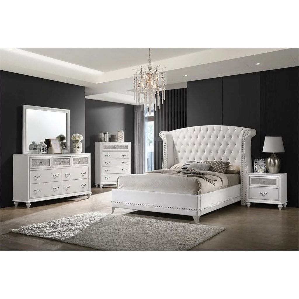 White Upholstered Tufted Bedroom Set A5164