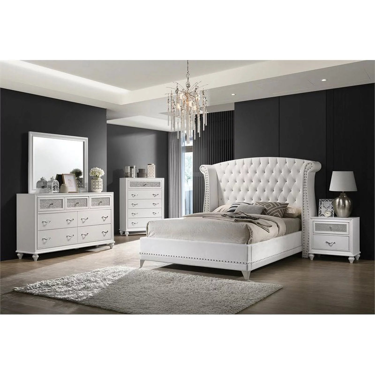 White Upholstered Tufted Bedroom Set A5164
