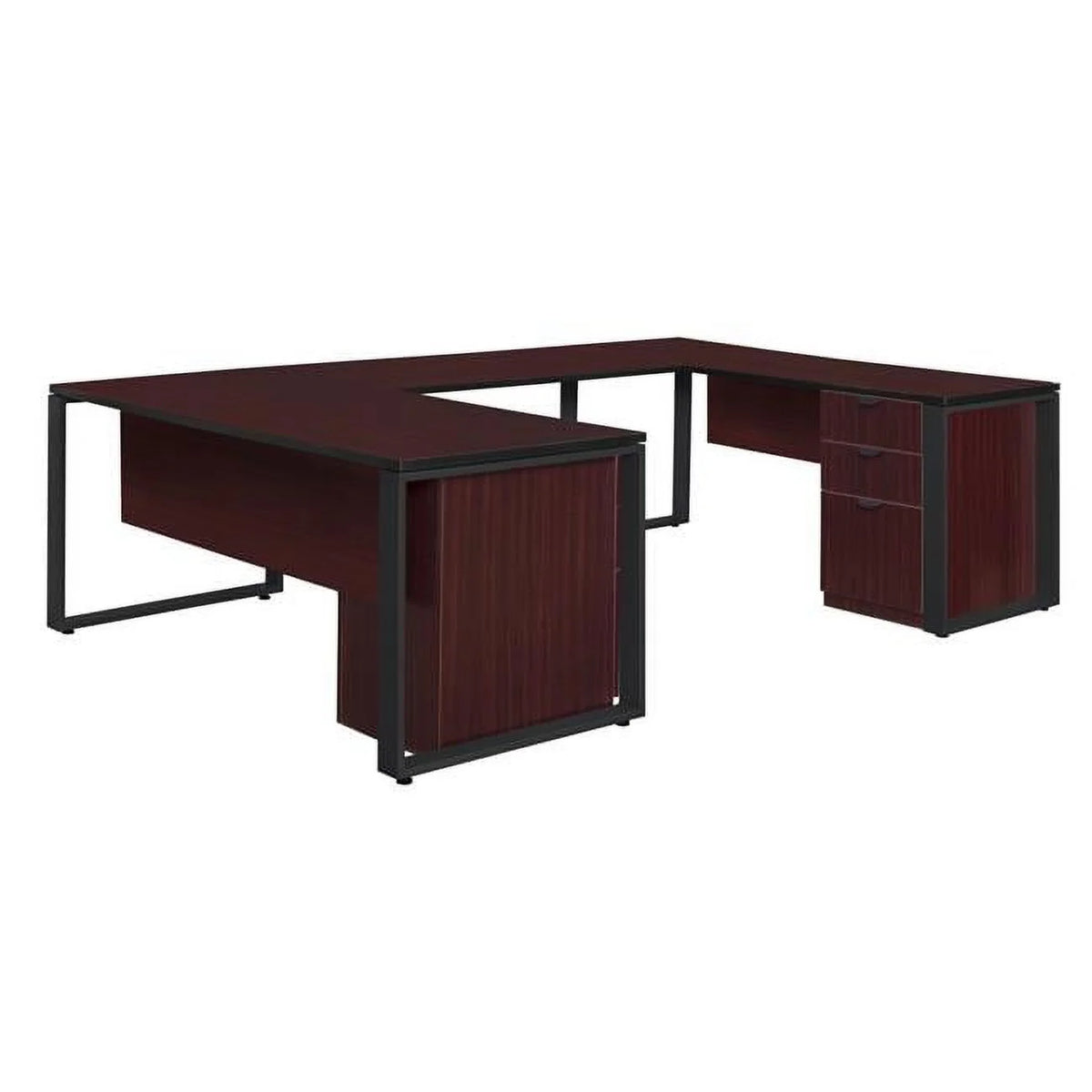 66 x 30 in. Double Laminate Pedestal U-Desk with Bridge L1123