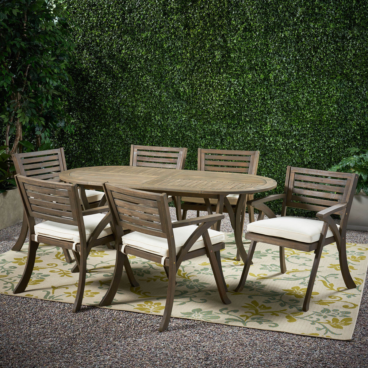 Acacia Wood 7 Piece Dining Set with Cushion S217
