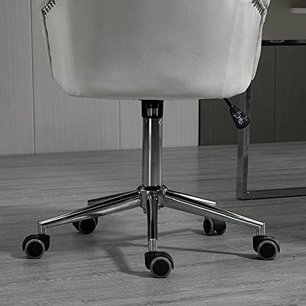 White Tufted Velvet Swivel Desk Chair C7899