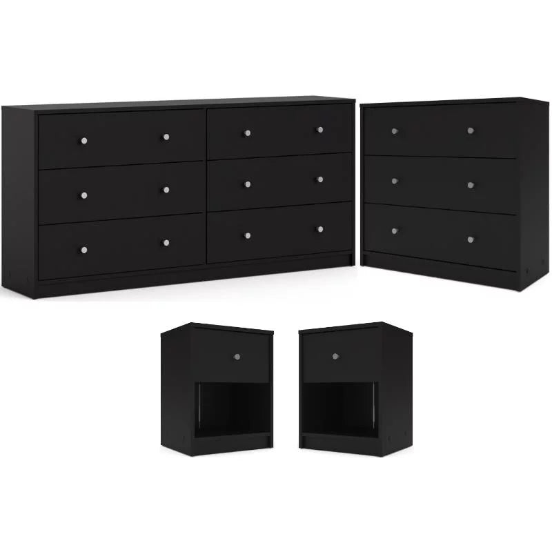 Black 3 Drawer Chest 6 Drawer Dresser & Nightstand O483736