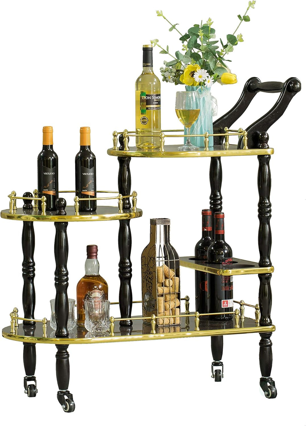 Wood 3 Tier Serving Bar Cart with Rolling Wheels J997102