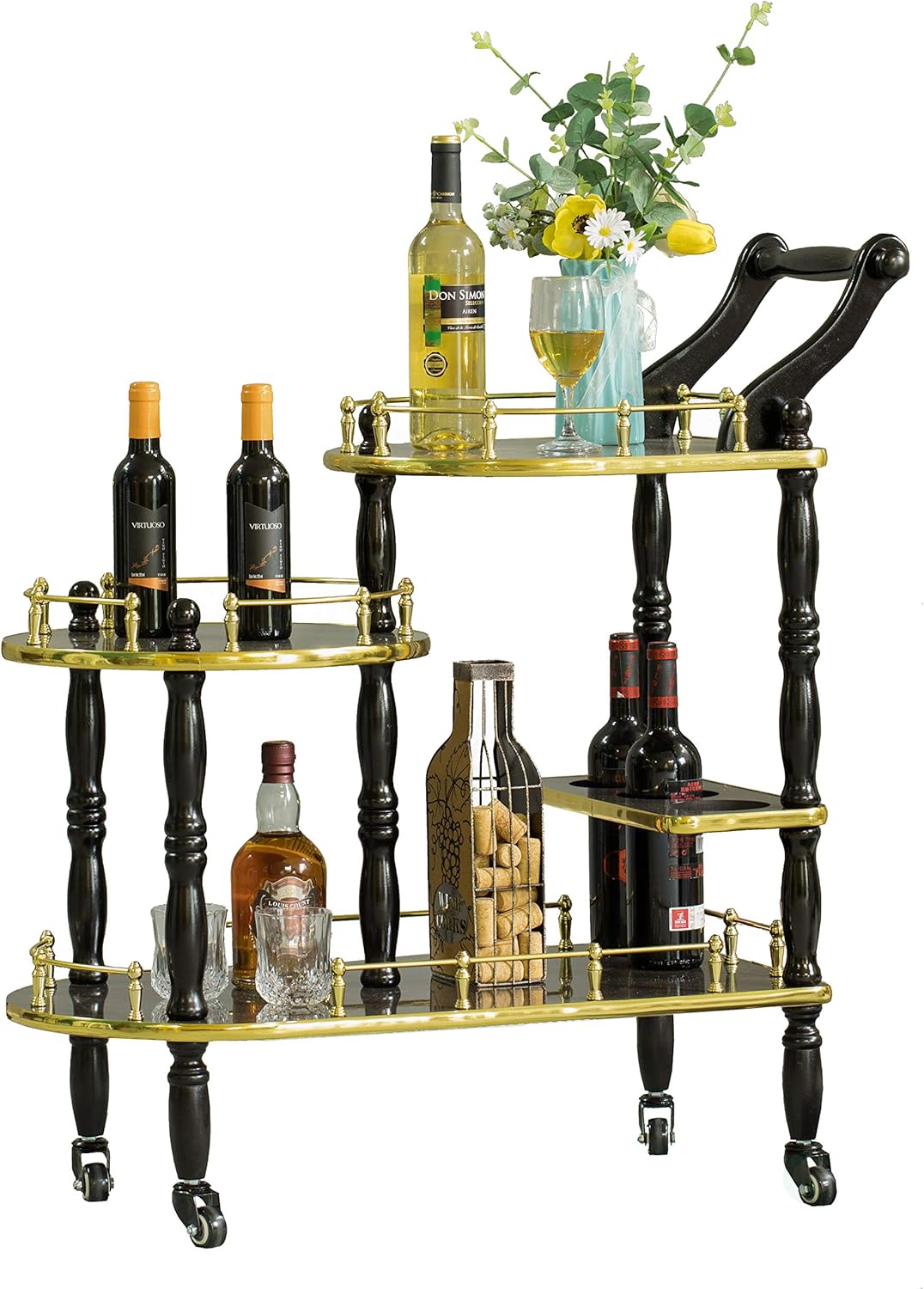 Wood 3 Tier Serving Bar Cart with Rolling Wheels J997102