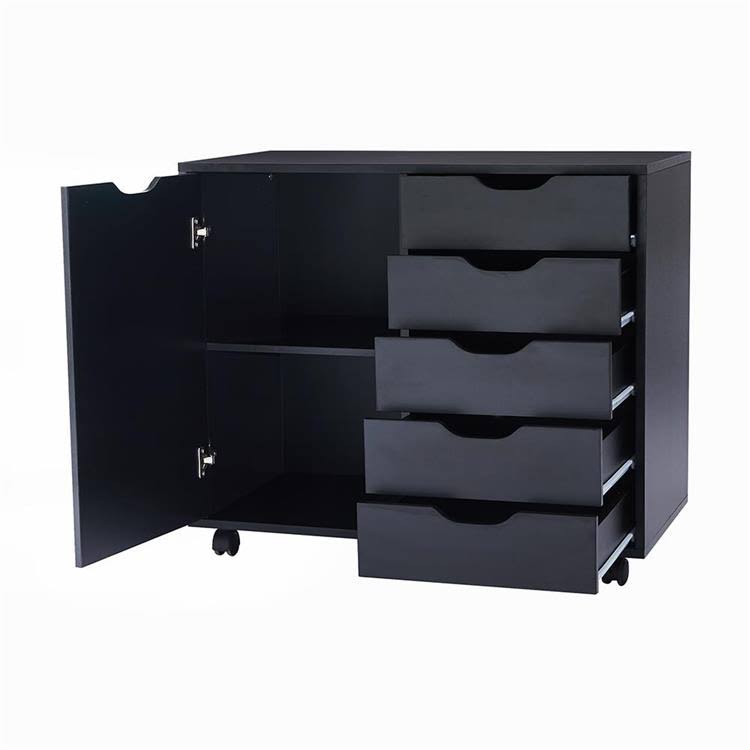 Black 5-Drawer Storage Cabinet with Shelves N9305