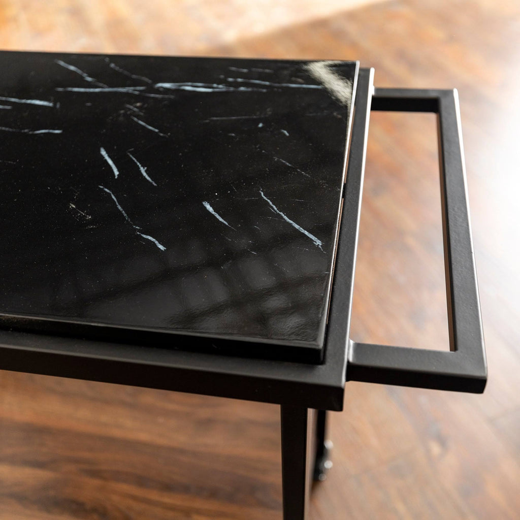 Faux Marble Serving Bar Cart with Dark Walnut Base F73447