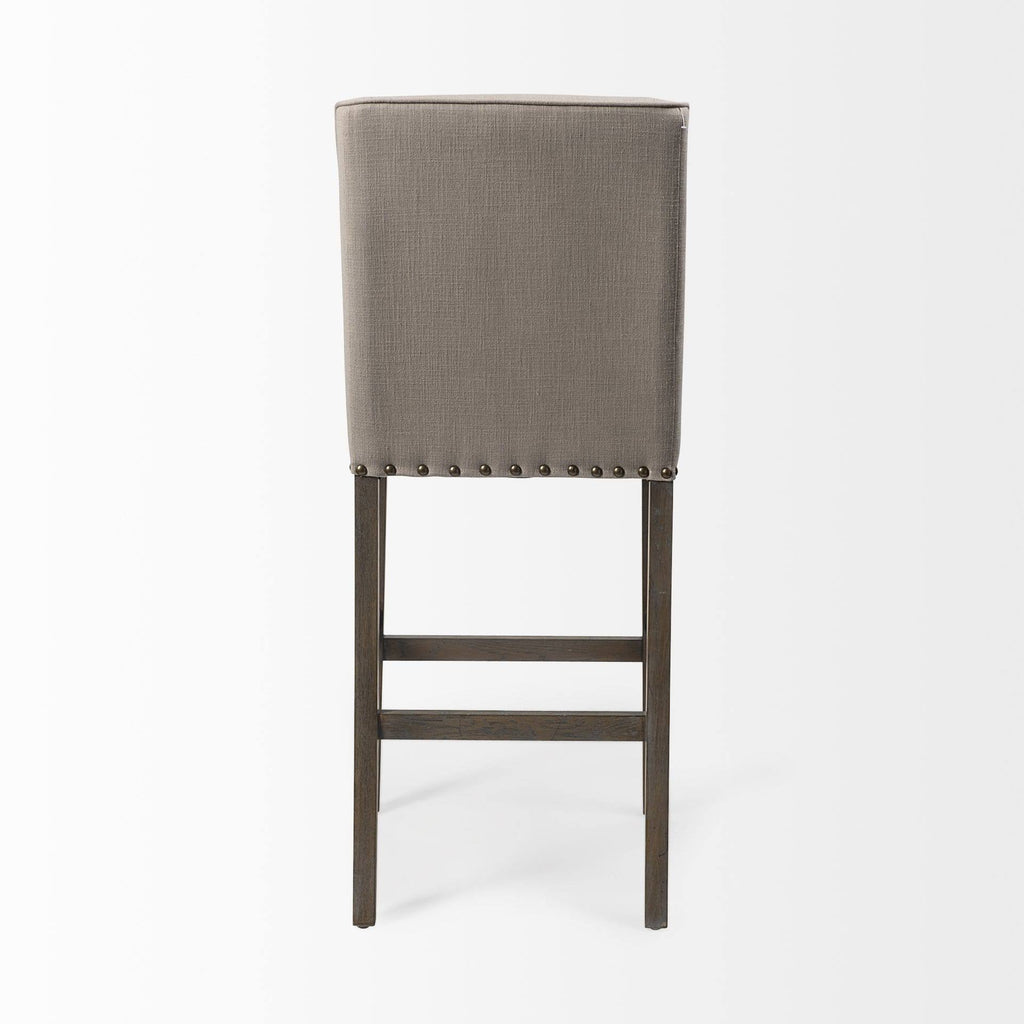 Beige Fabric Brown Wood Base Stool N53951