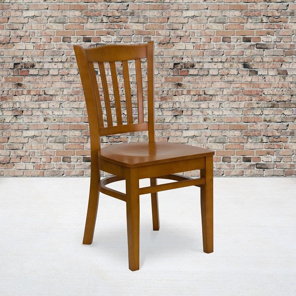 Walnut Wood Vertical Slat Back Chair with Black Vinyl Seat B944