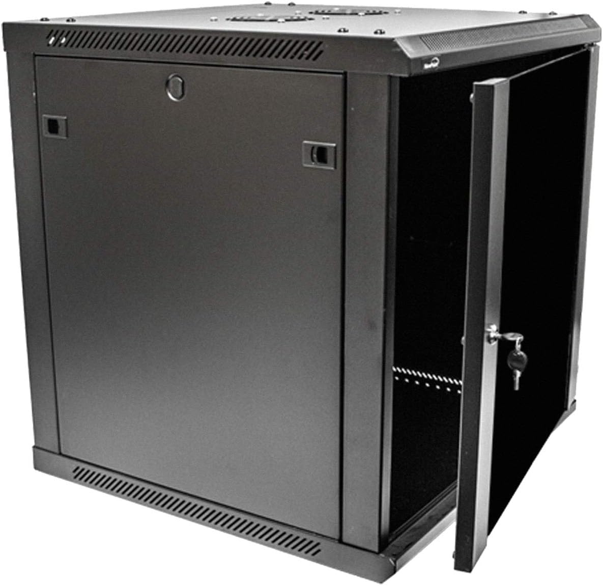 12U 19-Inch Server Network Rack with Locking Glass Door Black W907