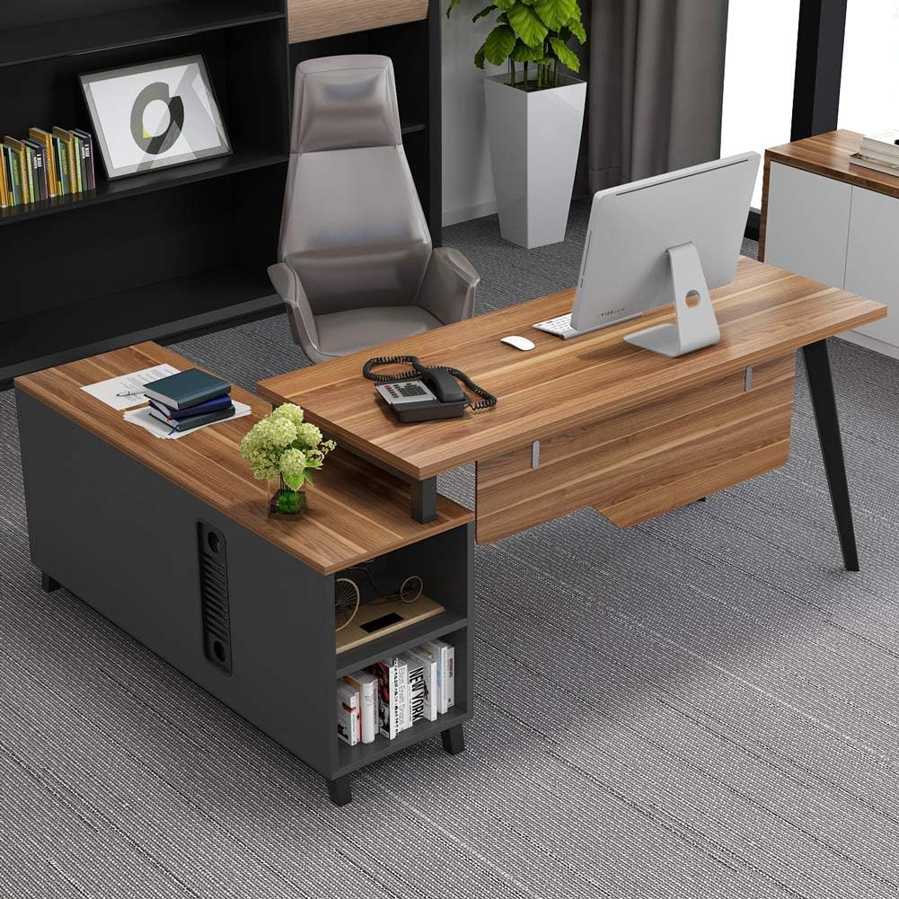L-Shaped Desk with Storage Shelves and File Cabinet N75734