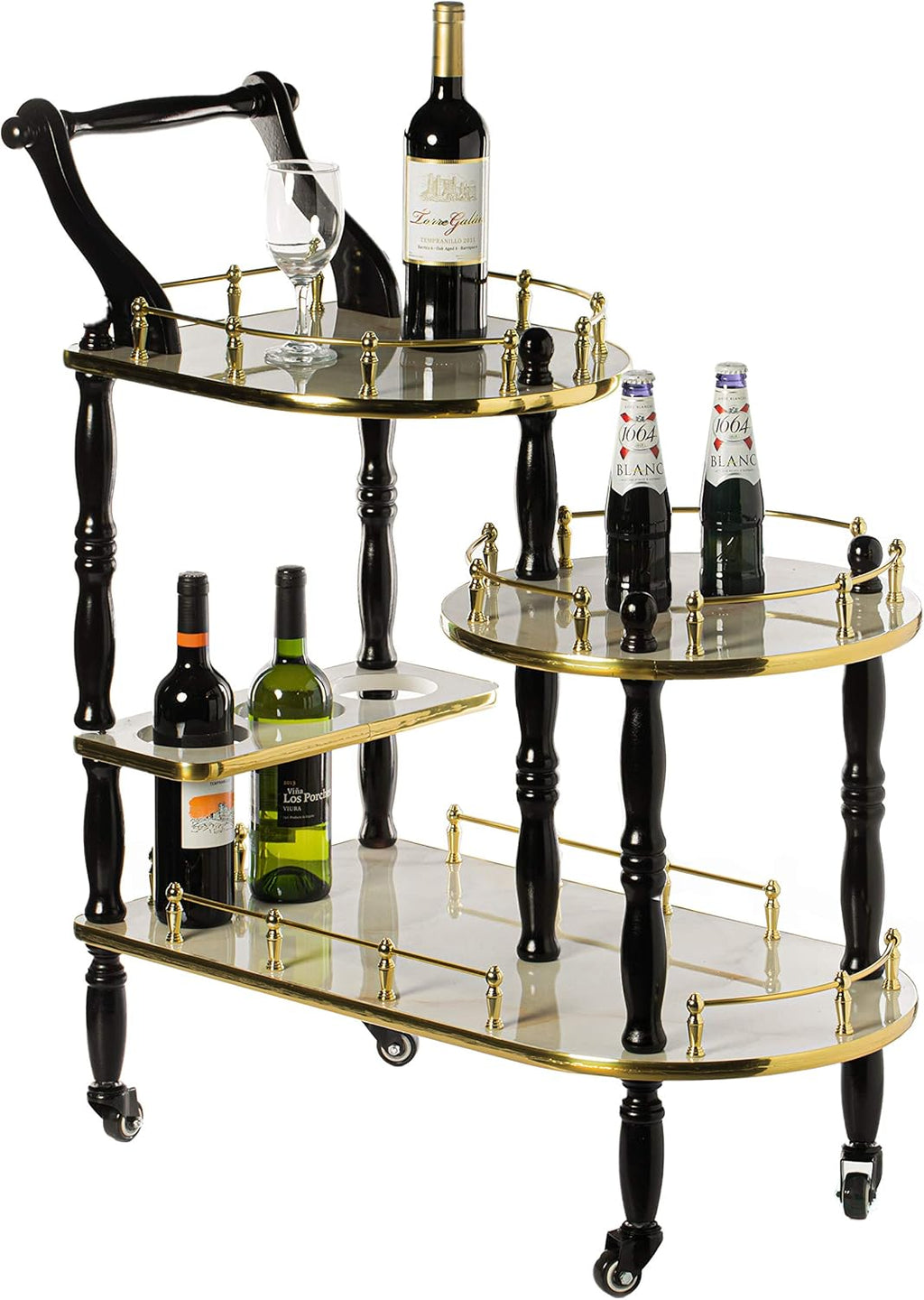 Wood 3 Tier Serving Bar Cart with Rolling Wheels J997102
