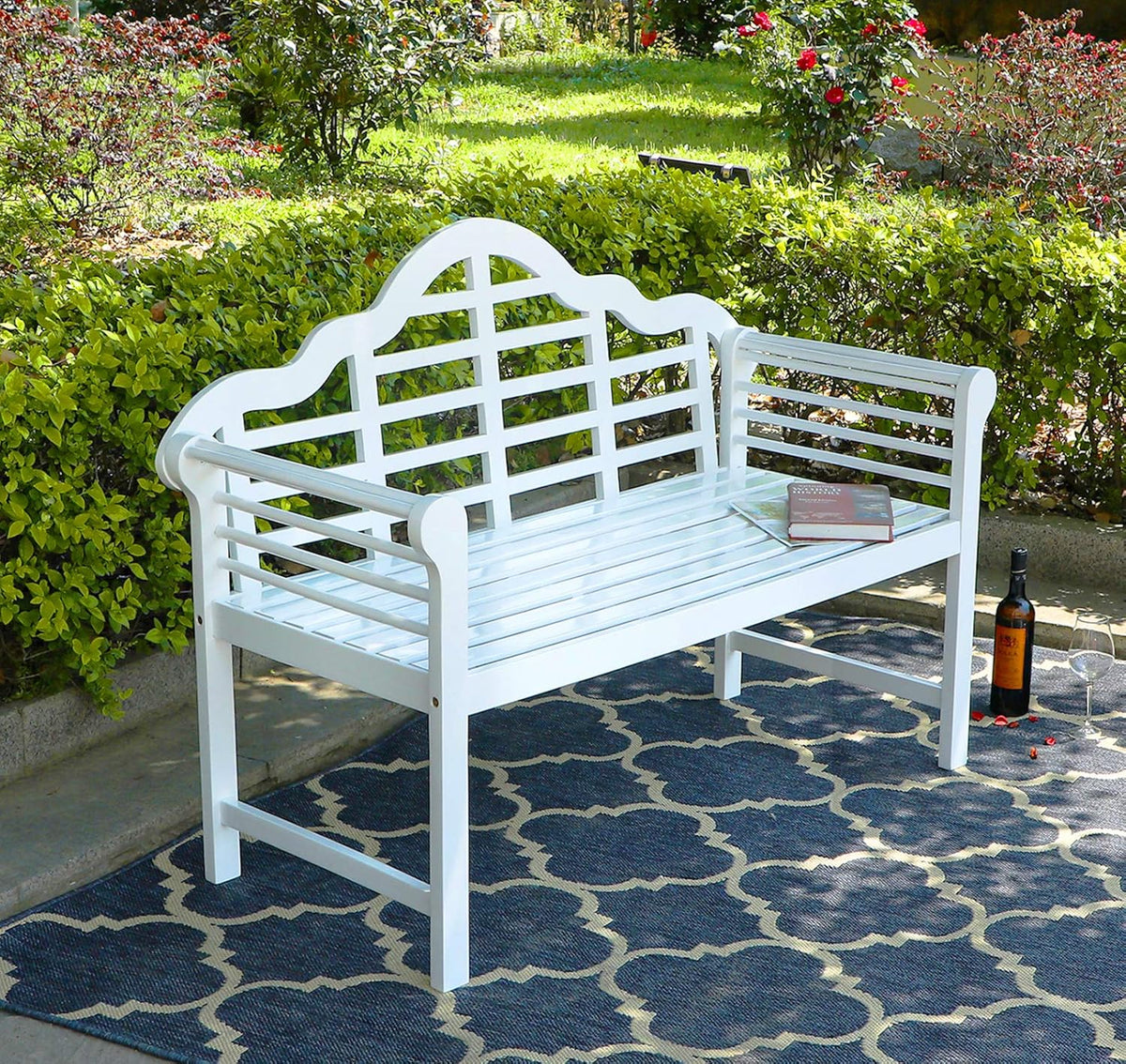 Black Acacia Wood Outdoor Bench with Backrest and Armrests E149217