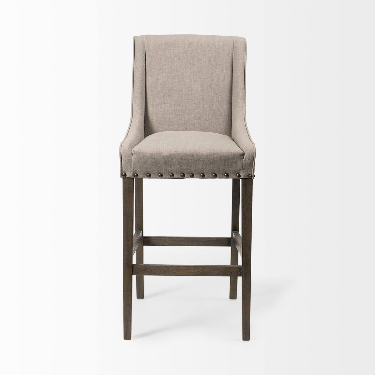 Beige Fabric Brown Wood Base Stool N53951
