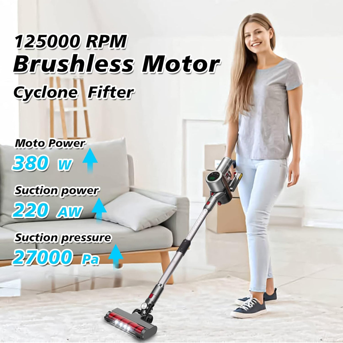 Cordless Vacuum Cleaner 27KPa 380w Brushless Motor Stick Vacuum 11 in 1 H80169