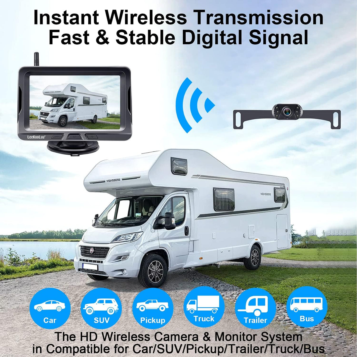 HD 1080P Wireless Backup Camera with 5 Inch Split Screen P1150
