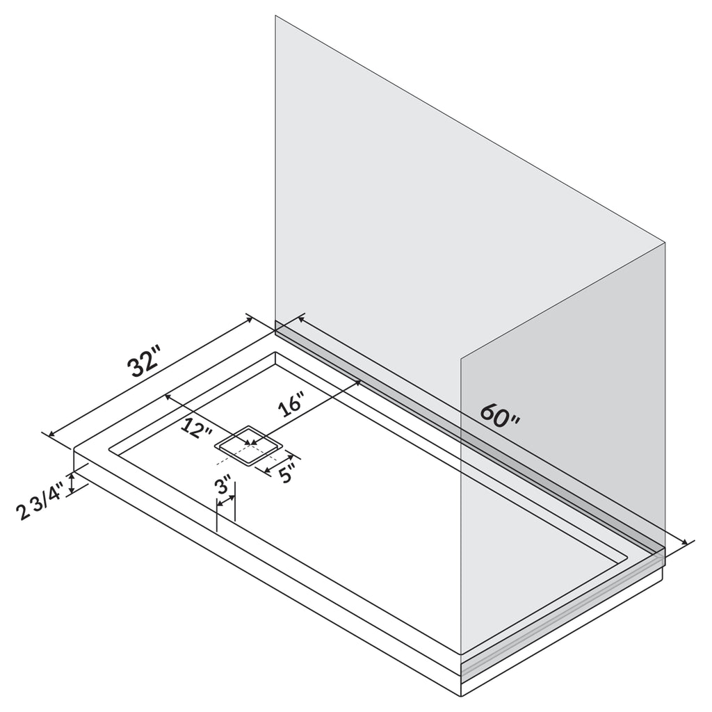 60 x 32 Single Threshold Shower Pan Base S2597