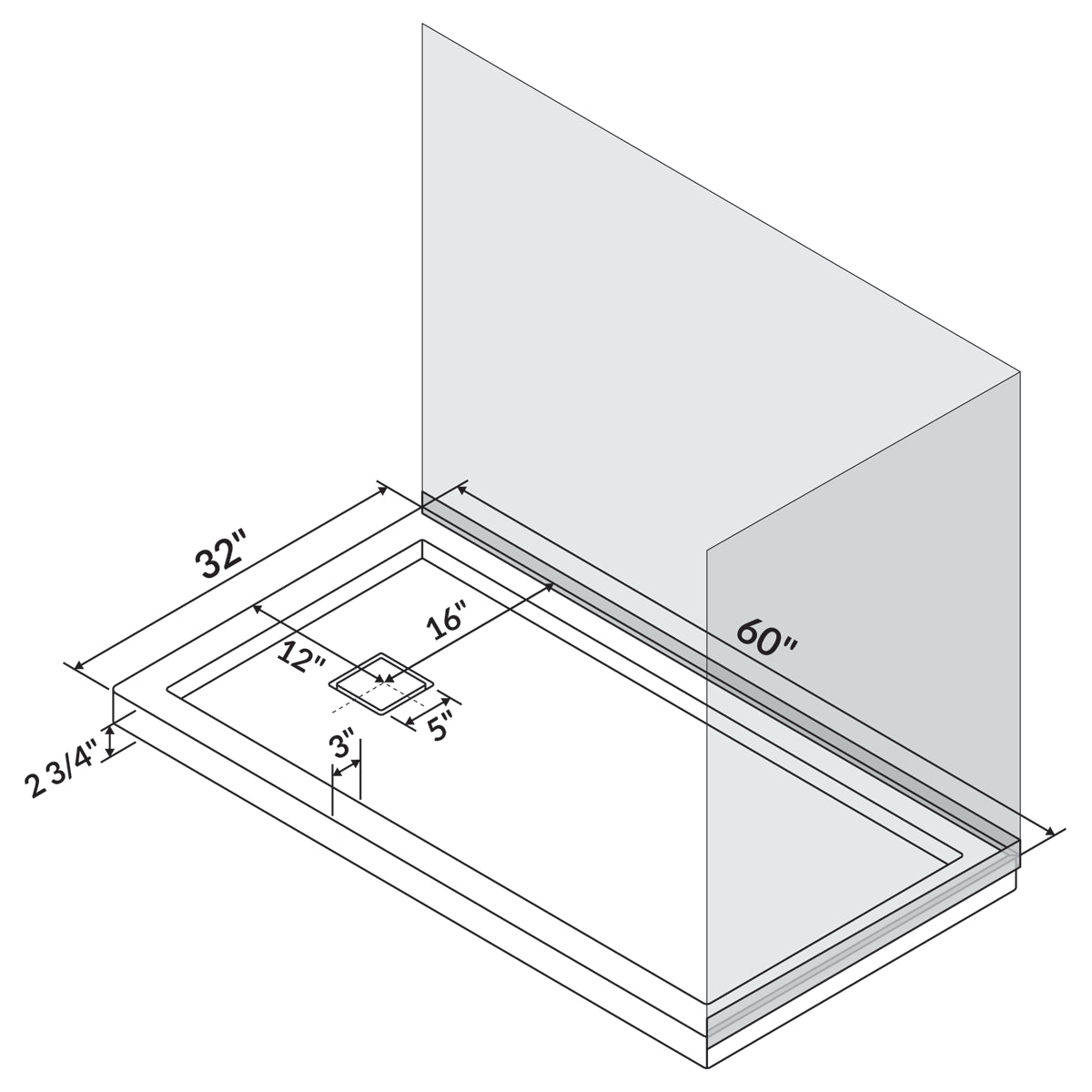 60 x 32 Single Threshold Shower Pan Base S2597