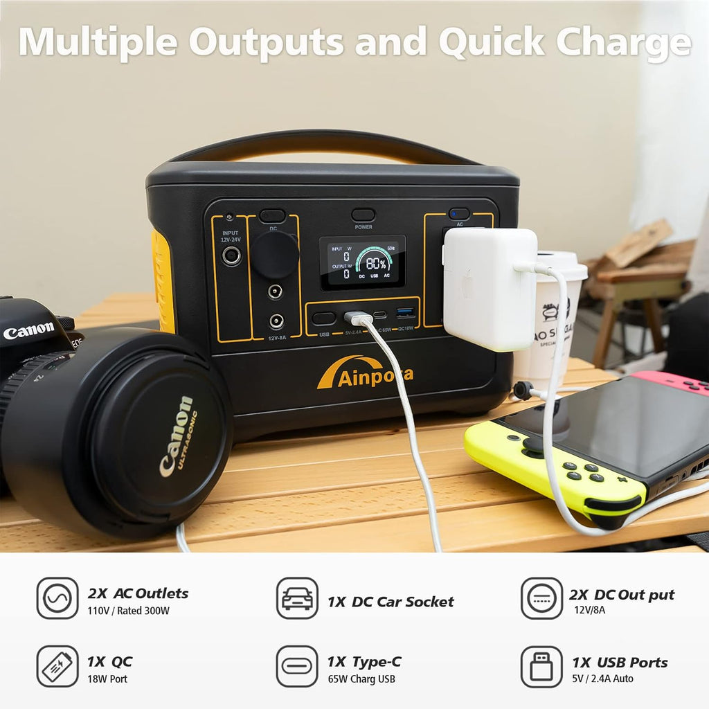300W Portable Power Station 278Wh Lithium Battery with 110V AC Outlets B602327