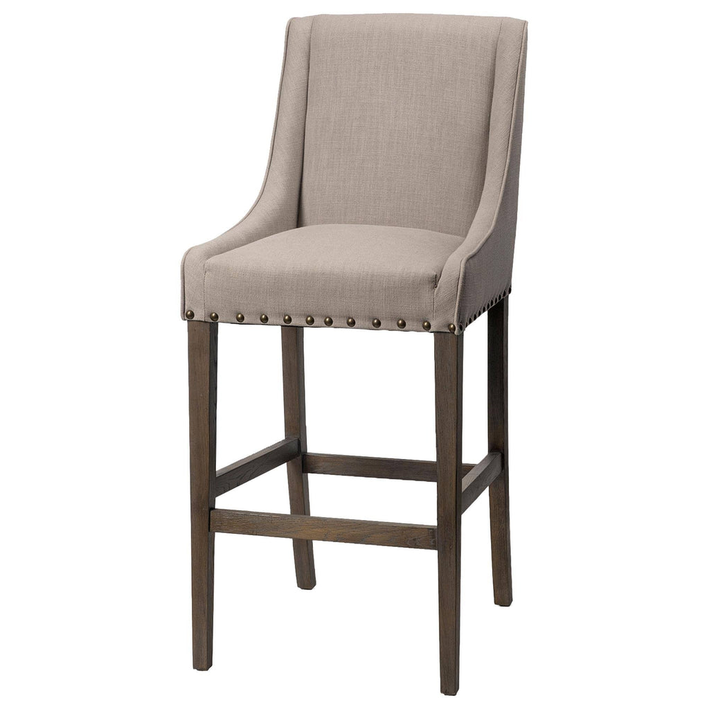 Beige Fabric Brown Wood Base Stool N53951
