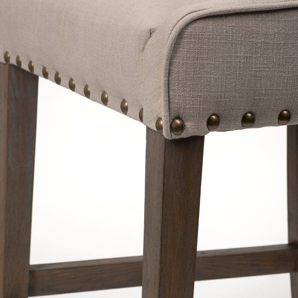 Beige Fabric Brown Wood Base Stool N53951