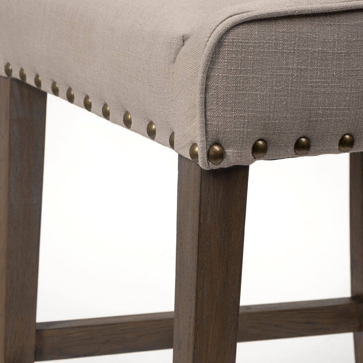 Beige Fabric Brown Wood Base Stool N53951