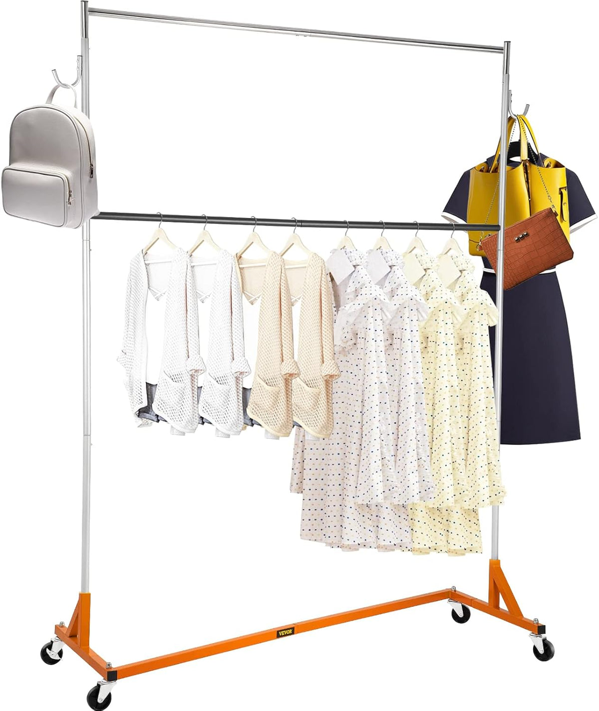 Height Adjustable Rolling Steel Garment Rack with Lockable Casters Y81043