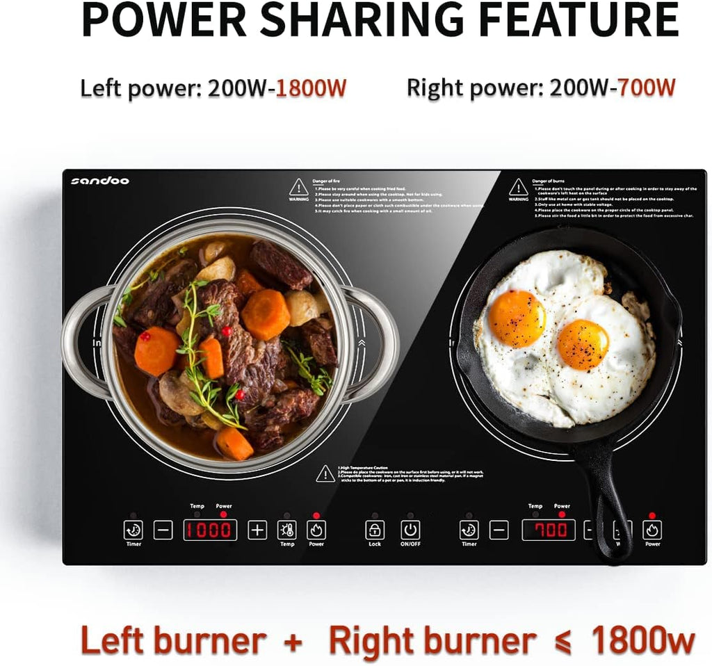 1800W Double Induction Cooktop with Kids Safety Lock O710