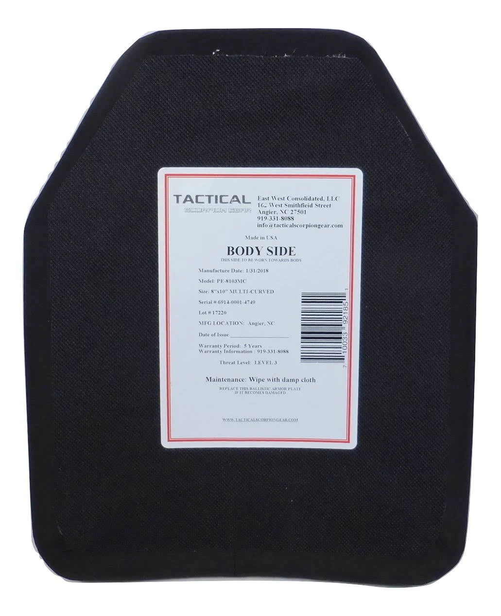 Level IV Curved Body Armor 8x10 Z909