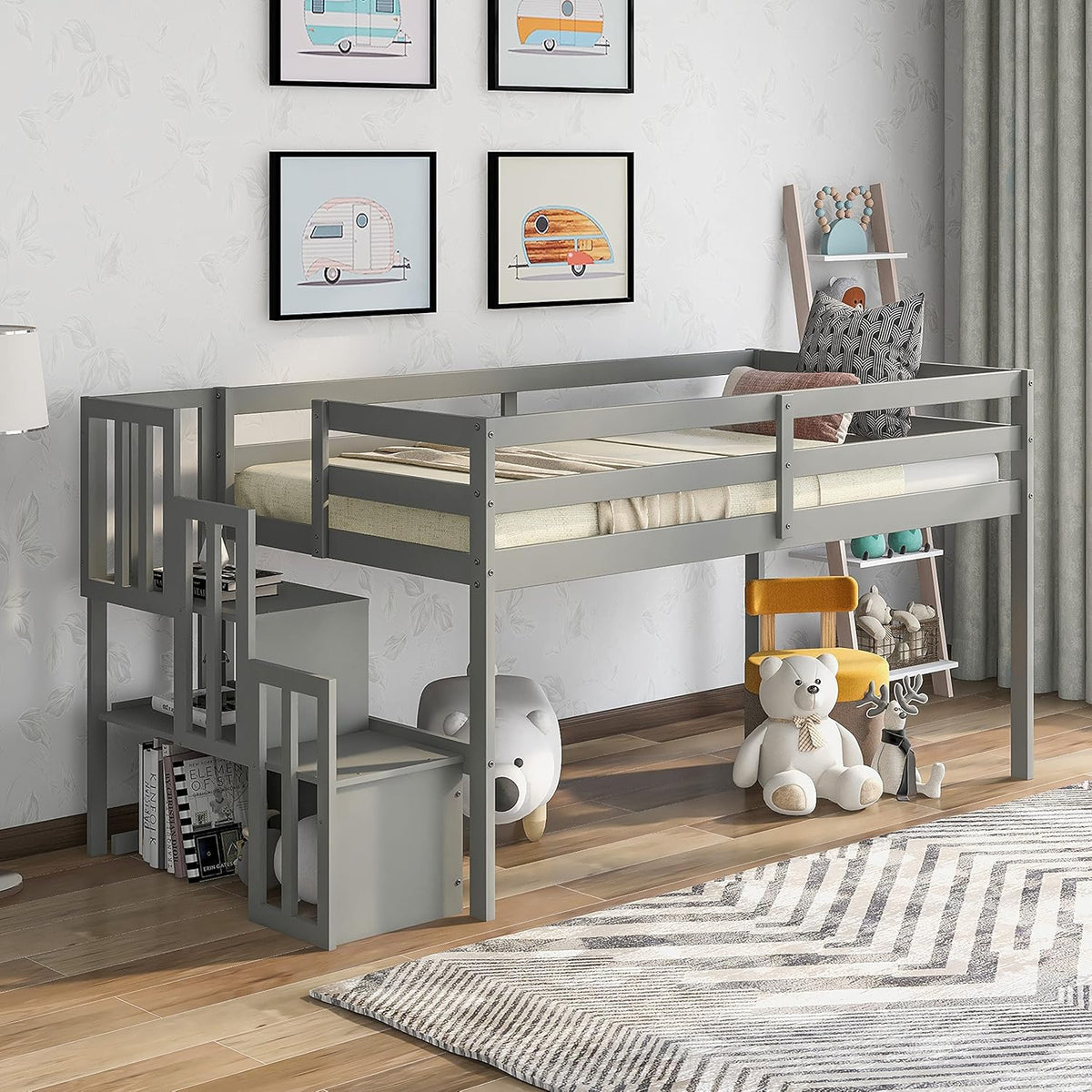 Twin Loft Bed with Stair Case Y7357