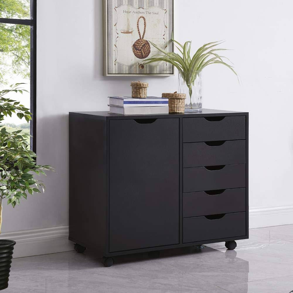 Black 5-Drawer Storage Cabinet with Shelves N9305