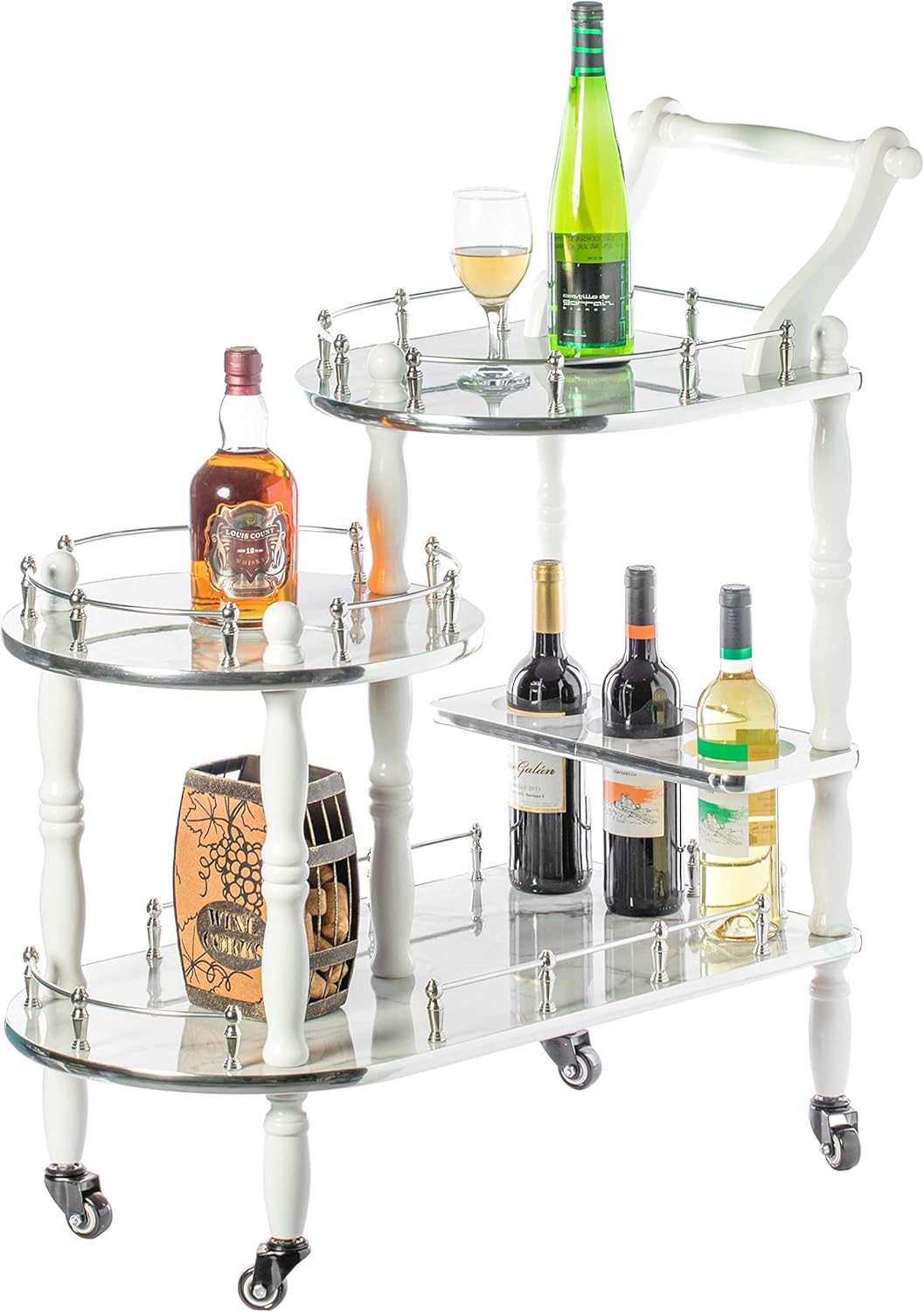 Wood 3 Tier Serving Bar Cart with Rolling Wheels J997102