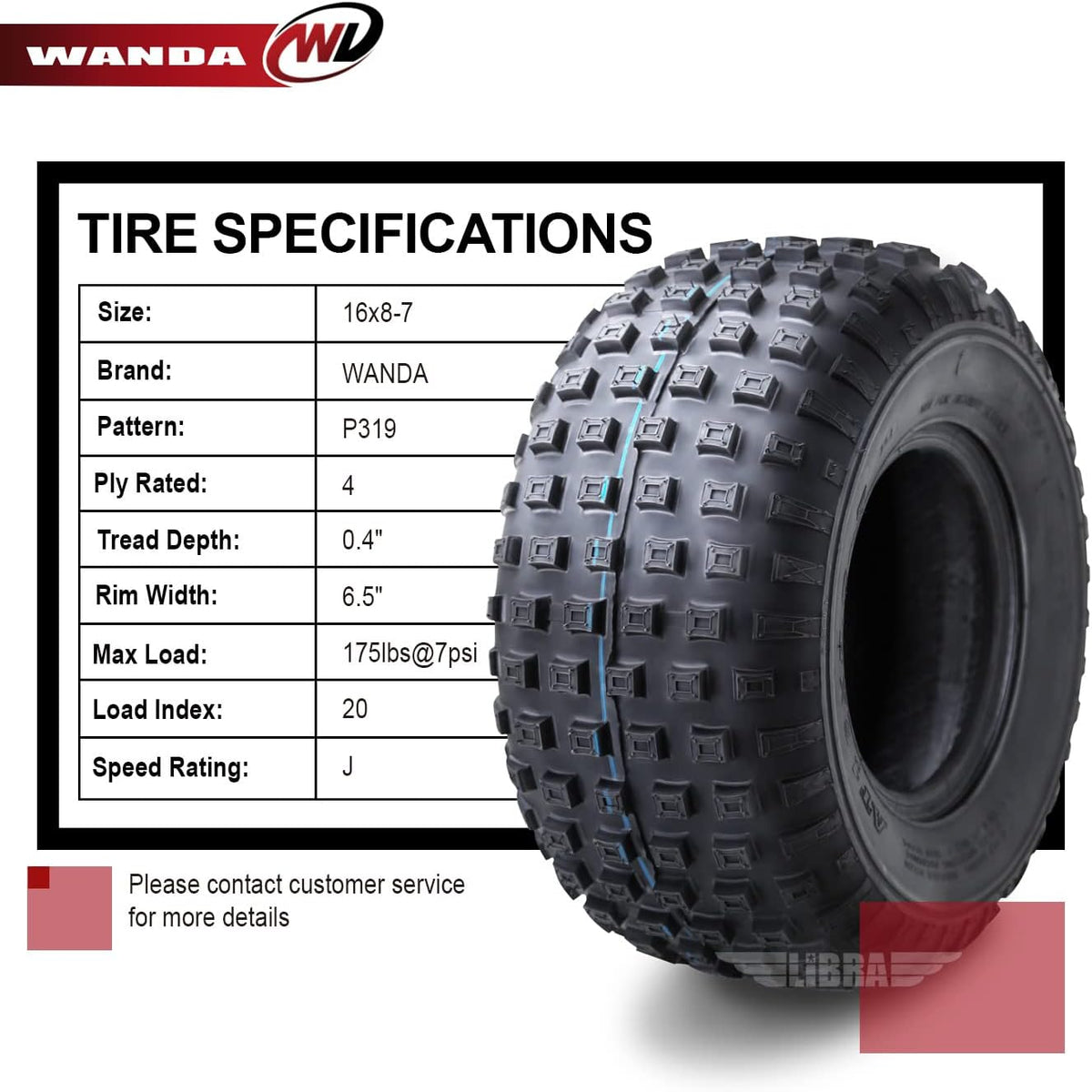 Set of 4 16x8-7 4PR ATV Tires V2264