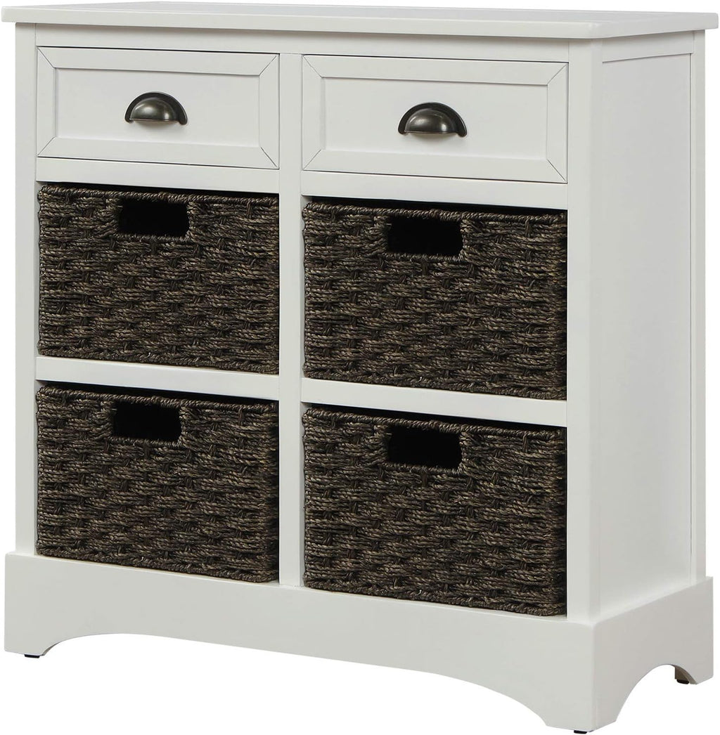 White Wicker Storage Cabinet with 4 Baskets and 2 Drawers M59471