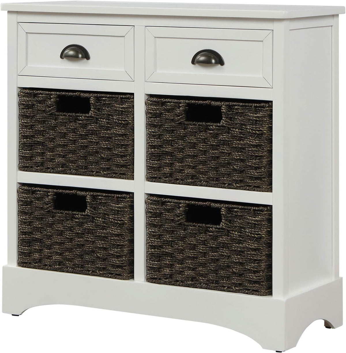 White Wicker Storage Cabinet with 4 Baskets and 2 Drawers M59471