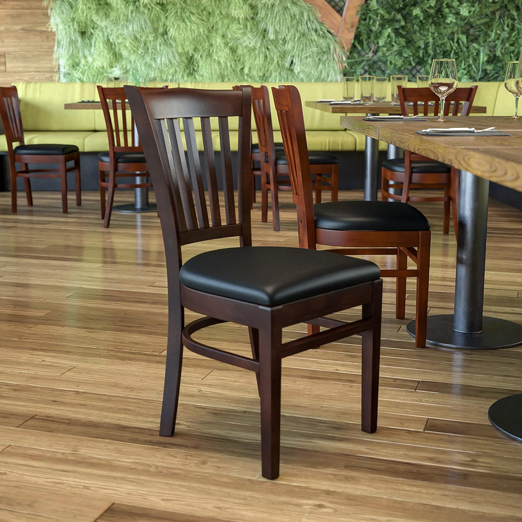 Walnut Wood Vertical Slat Back Chair with Black Vinyl Seat B944