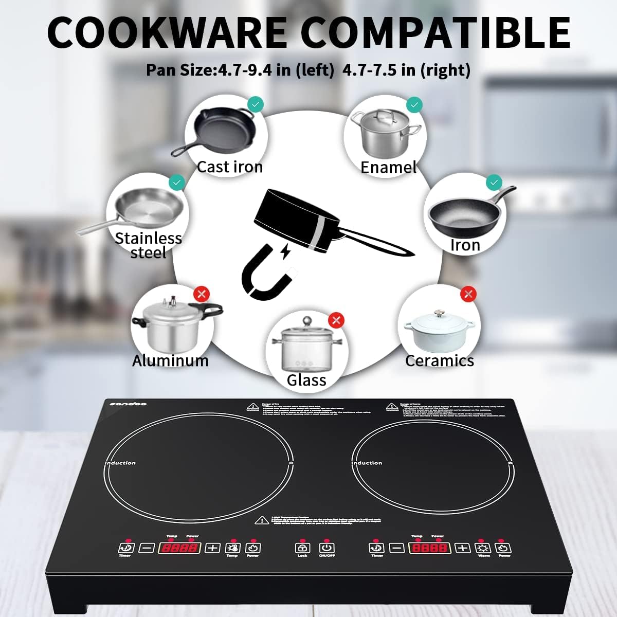 1800W Double Induction Cooktop with Kids Safety Lock O710