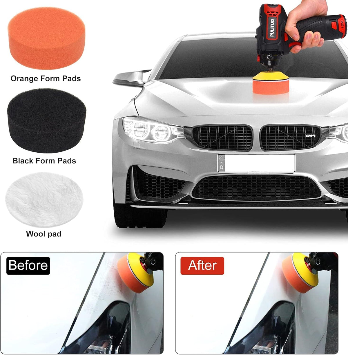 Cordless Buffer Polisher, 3 Inch, 2600-7800 RPM, 12V 2.0Ah Battery, 8 Polishing Pads G81326