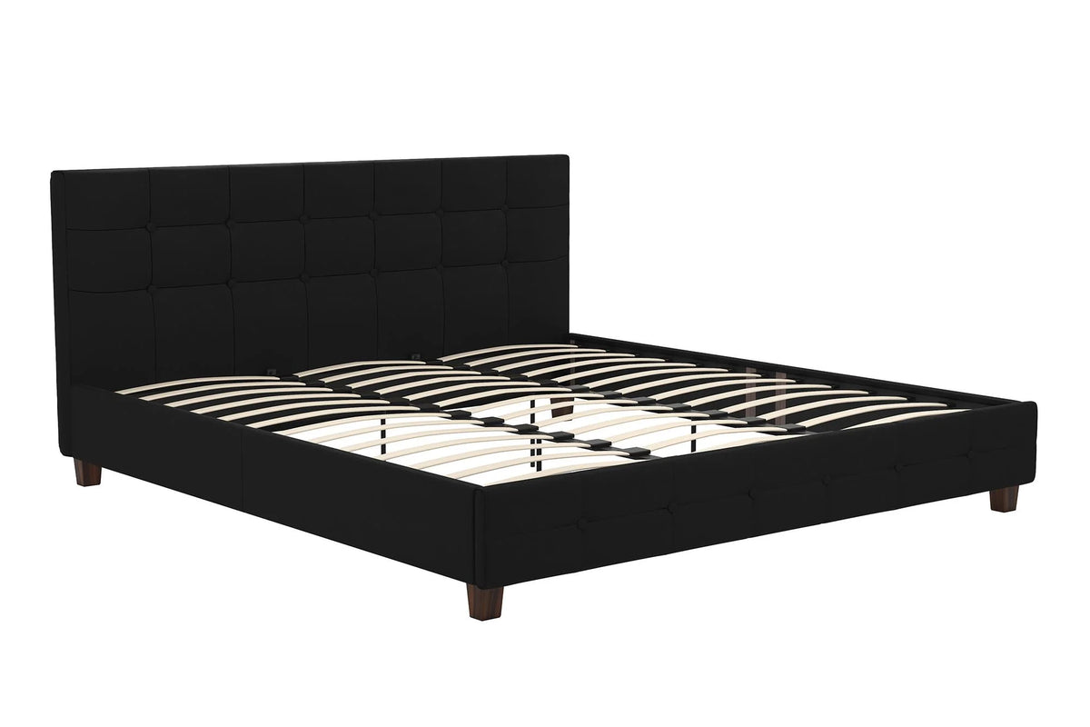 Black Linen King Upholstered Platform Bed Frame K37077