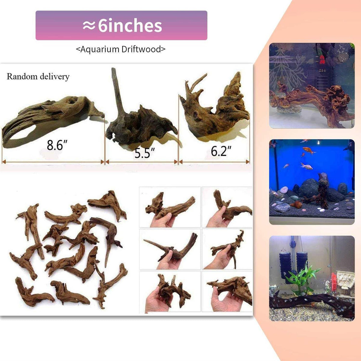 5Pcs Natural Aquarium Driftwood Branches C3251