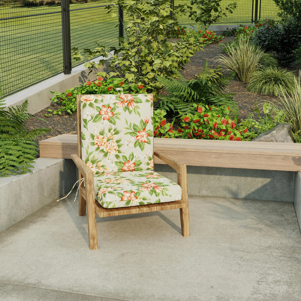 Grey Floral Rectangular Outdoor Chair Cushion with Ties G39890