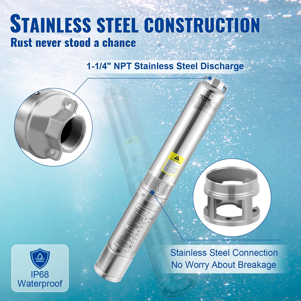 1.5HP 115V 37GPM 276ft Head 4 inch Stainless Steel Deep Well Submersible Pump M983